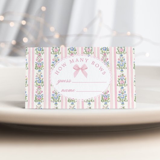 Coquette Pink Bow Hoeveel Bogen baby shower spel Informatiekaartje