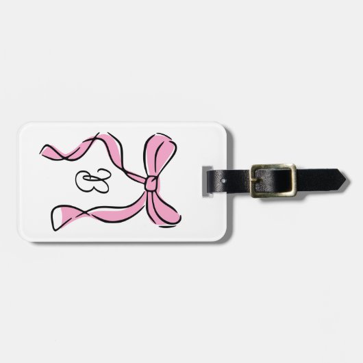 Coquette Pink Bow Initial Monogram Minimal Script Bagagelabel (Voorkant horizontaal)