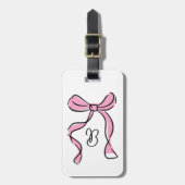 Coquette Pink Bow Initial Monogram Minimal Script Bagagelabel (Voorkant verticaal)