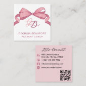 Coquette Pink Bow Monogram Beauty QR Code Vierkante Visitekaartje (Voorkant / Achterkant)