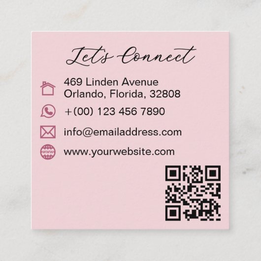 Coquette Pink Bow Monogram Beauty QR Code Vierkante Visitekaartje (Achterkant)