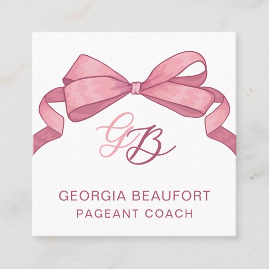 Coquette Pink Bow Monogram Beauty QR Code Vierkante Visitekaartje (Voorkant)