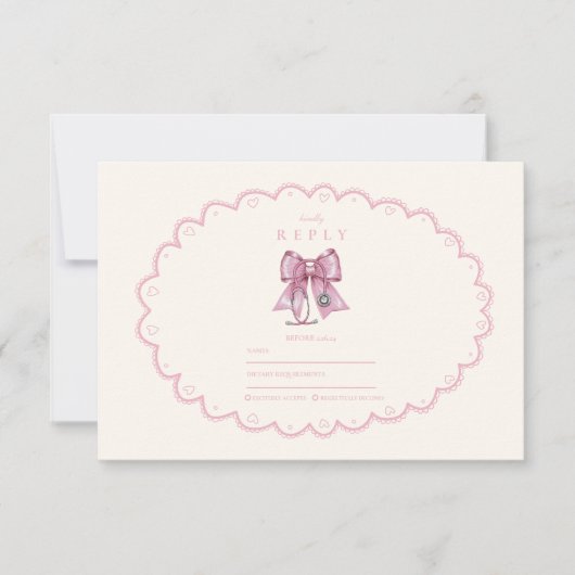 Coquette Pink Bow Nursing School Afstuderen RSVP Kaartje (Voorkant)