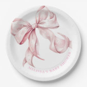 Coquette Pink Bow Pearls Baby shower Papieren Bordje (Voorkant)