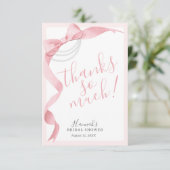 Coquette Pink Bow & Pearls Vrijgezellenfeest Eenvo Bedankkaart (Staand voorkant)