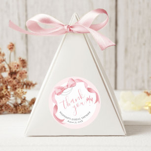 Coquette Pink Bow & Pearls Vrijgezellenfeest Favor Ronde Sticker
