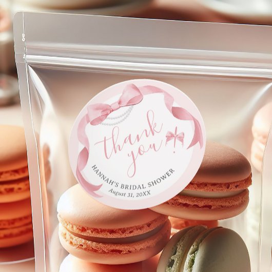 Coquette Pink Bow & Pearls Vrijgezellenfeest Favor Ronde Sticker