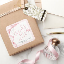 Coquette Pink Bow & Pearls Vrijgezellenfeest Favor Vierkante Sticker