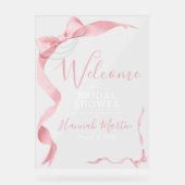 Coquette Pink Bow & Pearls Vrijgezellenfeest Welko Acryl Bord (Voorkant)
