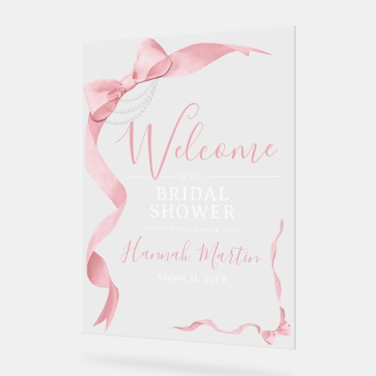 Coquette Pink Bow & Pearls Vrijgezellenfeest Welko Acryl Bord (Hoek)