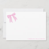 Coquette Pink Bow Personalized Name Stationery Bedankkaart (Voorkant)