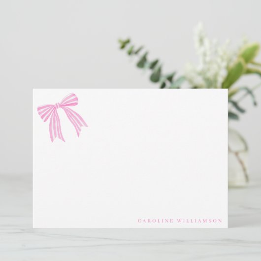 Coquette Pink Bow Personalized Name Stationery Bedankkaart (Staand voorkant)