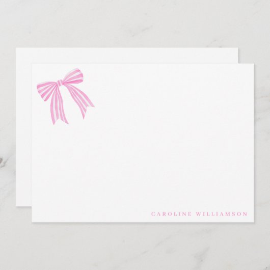 Coquette Pink Bow Personalized Name Stationery Bedankkaart (Voorkant / Achterkant)
