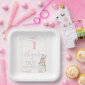 Coquette Pink Bow Peter het Konijn 1e Verjaardag Papieren Bordje (Feest)