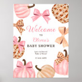 Coquette Pink Bow Pumpkin baby shower welkom Poster (Voorkant)