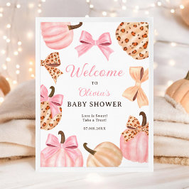 Coquette Pink Bow Pumpkin baby shower welkom Poster