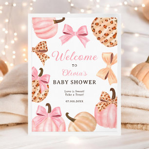Coquette Pink Bow Pumpkin baby shower welkom Poster