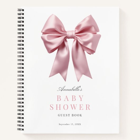 Coquette Pink Bow Ribbon Baby shower Gastboek Notitieboek (Voorkant)