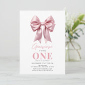 Coquette Pink Bow Ribbon Girl 1e verjaardag Kaart (Staand voorkant)