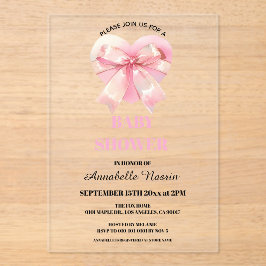 Coquette Pink Bow Ribbon Girl Baby Shower Acryl Uitnodigingen
