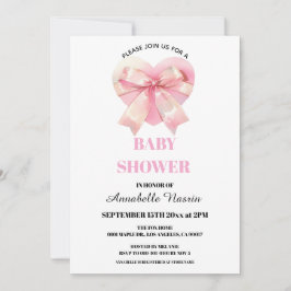 Coquette Pink Bow Ribbon Girl Baby Shower Kaart