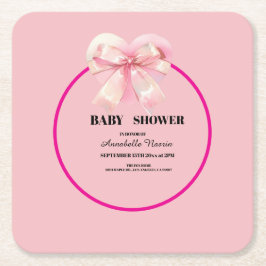 Coquette Pink Bow Ribbon Girl Baby Shower Kartonnen Onderzetters