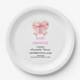 Coquette Pink Bow Ribbon Girl Baby Shower Papieren Bordje