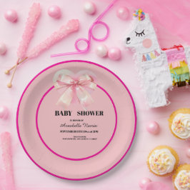 Coquette Pink Bow Ribbon Girl Baby Shower Papieren Bordje