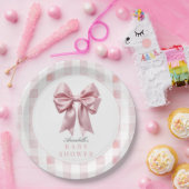 Coquette Pink Bow Ribbon Girl Baby shower Papieren Bordje (Feest)