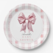Coquette Pink Bow Ribbon Girl Baby shower Papieren Bordje (Voorkant)
