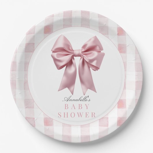 Coquette Pink Bow Ribbon Girl Baby shower Papieren Bordje (Voorkant)
