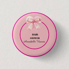 Coquette Pink Bow Ribbon Girl Baby Shower Ronde Button 3,2 Cm