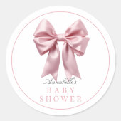 Coquette Pink Bow Ribbon Girl Baby shower Ronde Sticker (Voorkant)