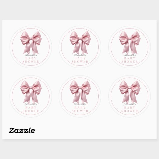 Coquette Pink Bow Ribbon Girl Baby shower Ronde Sticker (Vel)