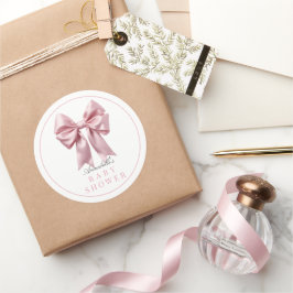 Coquette Pink Bow Ribbon Girl Baby shower Ronde Sticker