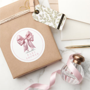 Coquette Pink Bow Ribbon Girl Baby shower Ronde Sticker