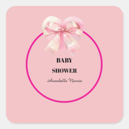 Coquette Pink Bow Ribbon Girl Baby Shower Vierkante Sticker