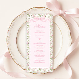 Coquette Pink Bow Roses Baby Shower Menu Kaart