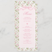 Coquette Pink Bow Roses Baby Shower Menu Kaart (Voorkant / Achterkant)