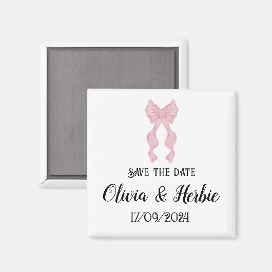 Coquette Pink Bow Save the Date Magnet (Voorkant / Achterkant)