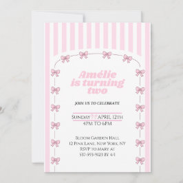 Coquette Pink Bow Second Birthday Party Kaart
