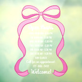 Coquette Pink Bow Small Business Open Hours Number Raamsticker (Vel 3)