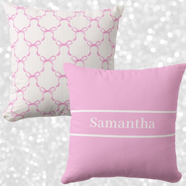 Coquette Pink Bow & Stripe Custom Grandmillenial Kussen (Creator heeft geüpload)