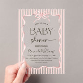 Coquette Pink Bow Stripe Girl Baby Shower Acryl Uitnodigingen (Insitu (Draagbaar))