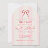 Coquette Pink Bow & Stripes Bat Mitzvah Kaart (Voorkant)