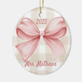 Coquette Pink Bow Teacher Custom Christmas Keramisch Ornament (Links)