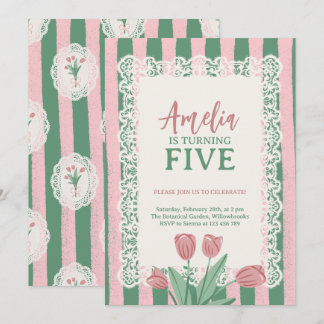 Coquette Pink Bow Vintage Tulip Any Age Birthday Kaart