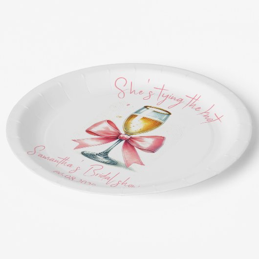 Coquette Pink Bow Vrijgezellenfeest Papieren Bordje (Gekanteld)