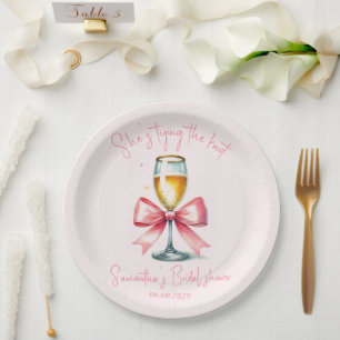 Coquette Pink Bow Vrijgezellenfeest Papieren Bordje