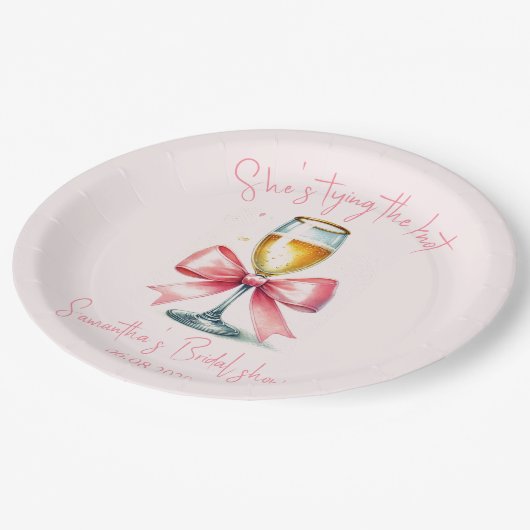 Coquette Pink Bow Vrijgezellenfeest Papieren Bordje (Gekanteld)